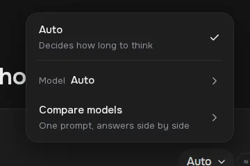 The mode menu at the input field: Auto, Model, Compare models