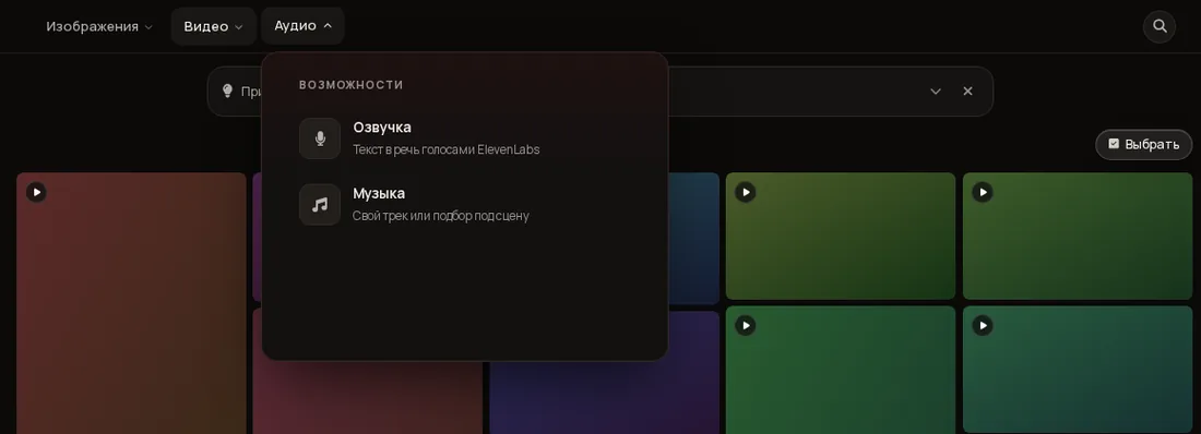 Menu Audio terbuka